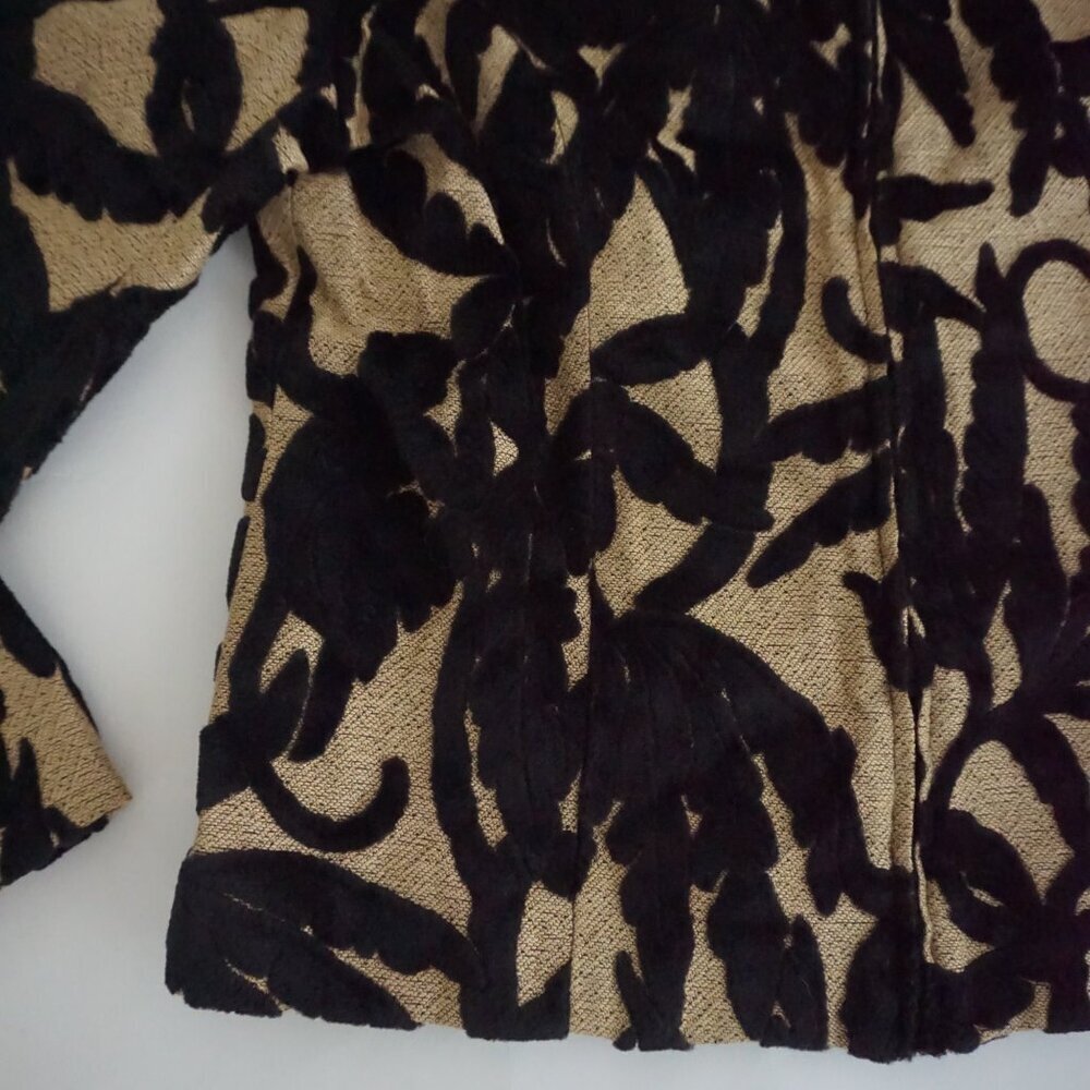Vintage Giancarlo Ferrari Tan Black Velvet Leaf Burnout Zip Jacket Boho M - Picture 7 of 9